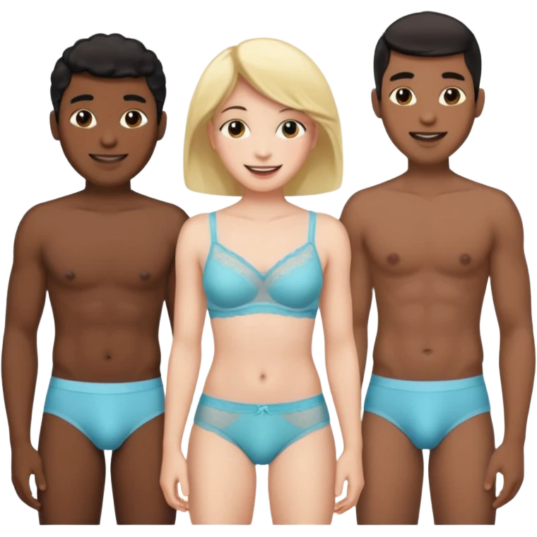 Femboy wearing only underwear with 2 black dude emoji