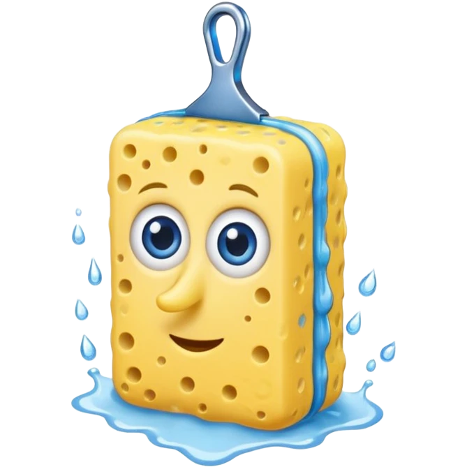 A yellow Kitchen sponge with blue eyes and a yellow skinny nose emoji