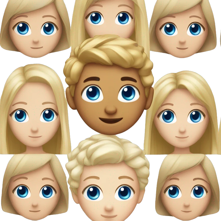 Blonde Girl, Blue eyes, blonde Boy, Blue eyes, red cat, Black-white cat emoji