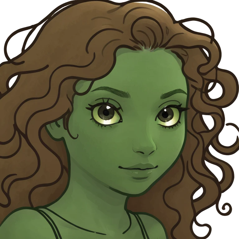 Girl with curly brown long hair and brown eyes  emoji