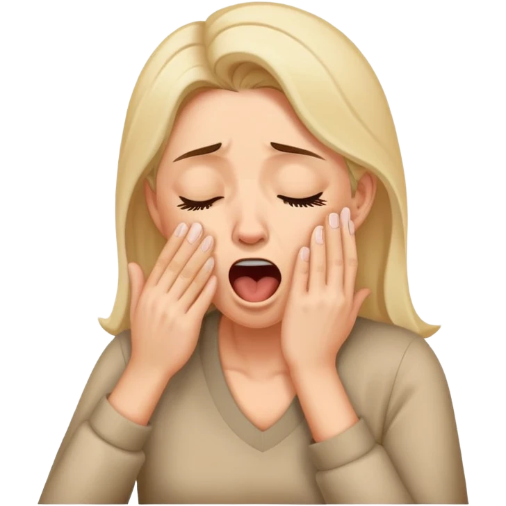 Woman propping up her tired face with hand, yawning emoji