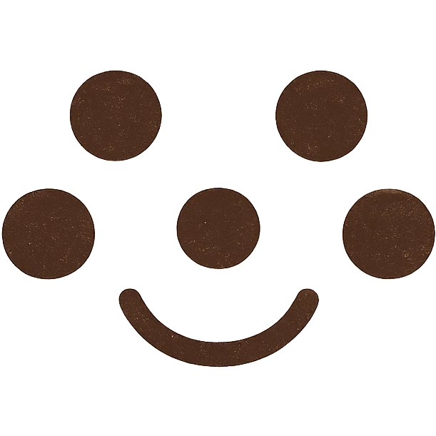 five dots in misen.com logo pattern, arrangement forms cute cartoon face, facial features integrated into dot layout, simple bold emoji