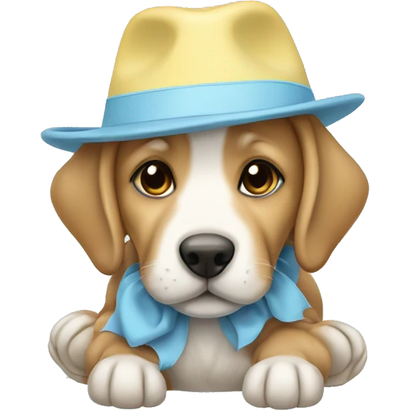 Light brown puppy with pastel blue hat and pastel yellow shoes emoji