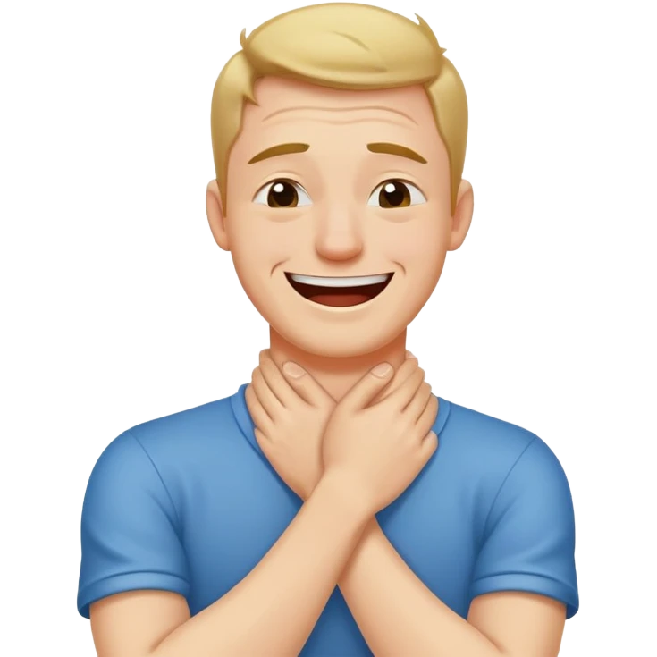 Arms crossed hands holding his neck laughing/crying man emoji