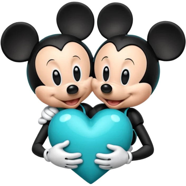 Mickey and Minnie with a teal blue heart  emoji