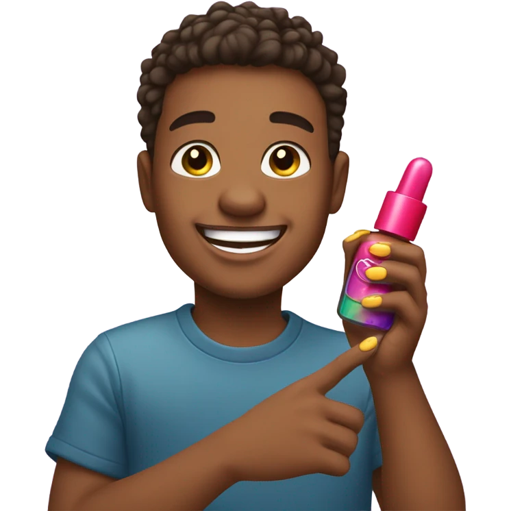 A boy holding nail polish while being gay emoji