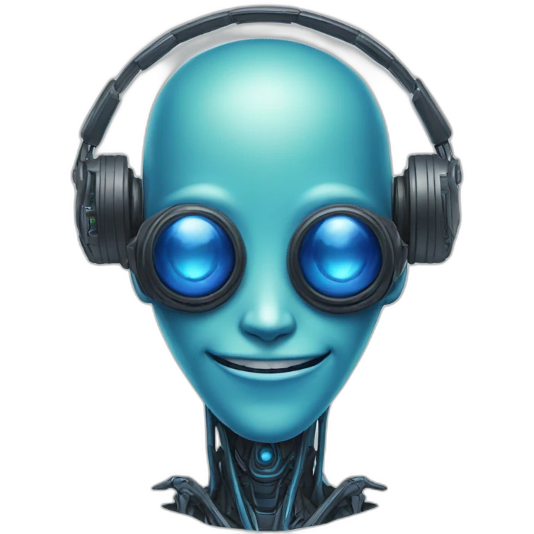 a blue smiling alien with a robot headset emoji