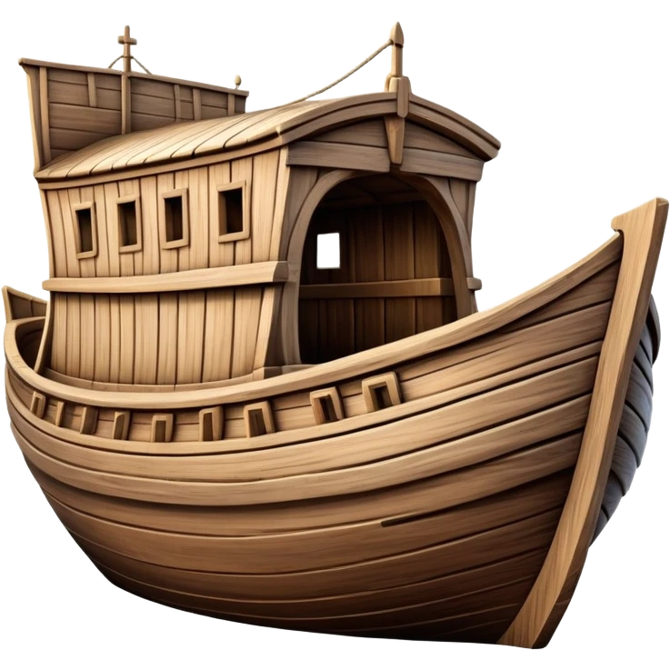 Large empty wooden ark vessel, wide hull, detailed realistic wooden construction, no animals emoji