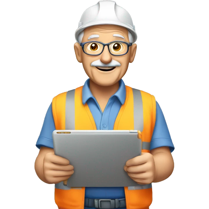 senior electrician with large tablet emoji