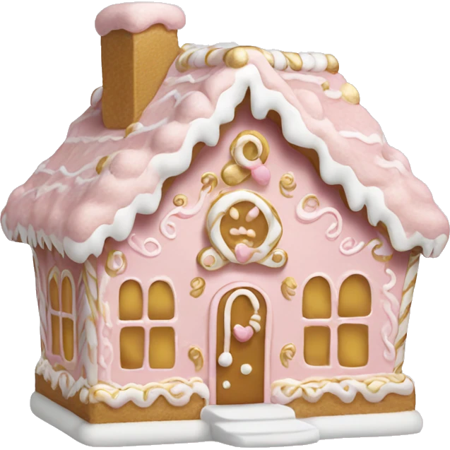 light pink and gold and white gingerbread house emoji