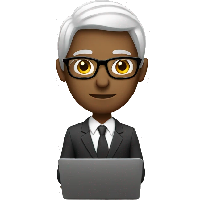 A white man with suit and glasses workig on laptop emoji
