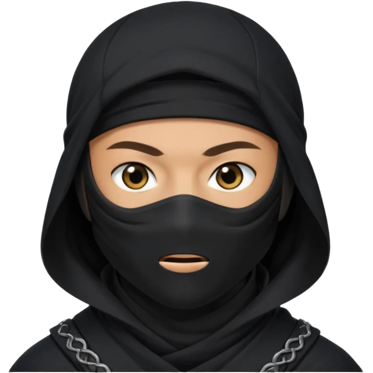 black ninja with a black veil on his head, white eyes emoji