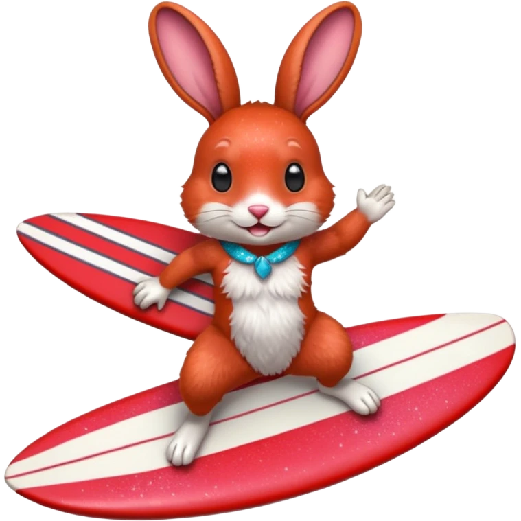 Surfing rabbit Happy Red Glitter  emoji