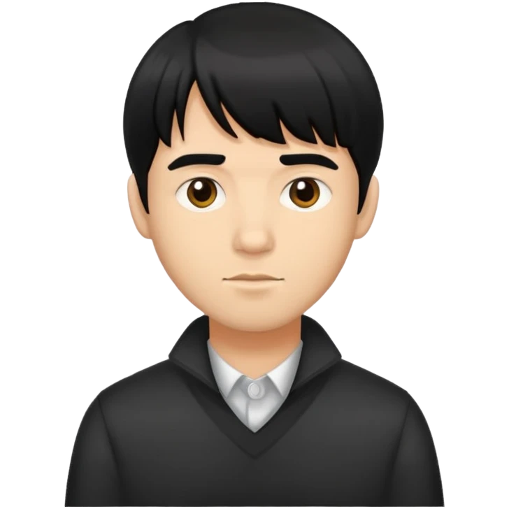 Make a man with medium skin and black hair with bangs emoji