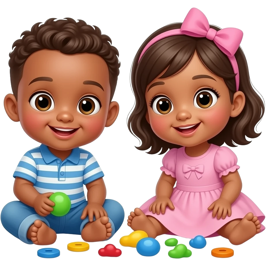 Brown twin babies boy and girl playing on the floor emoji