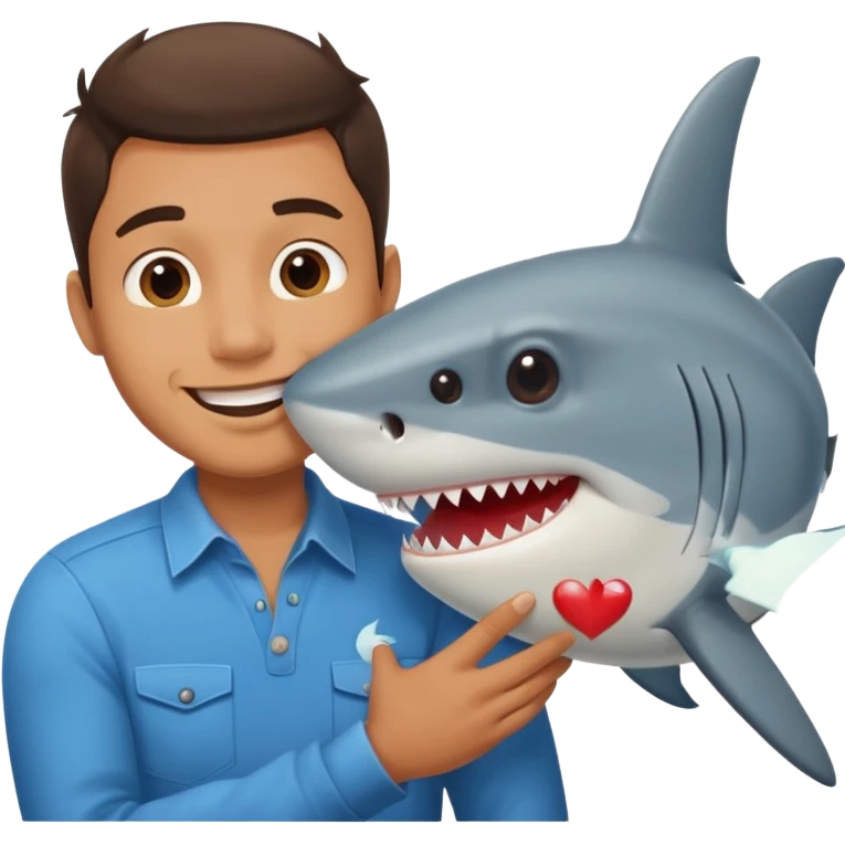 Man kissing a picture of a shark emoji