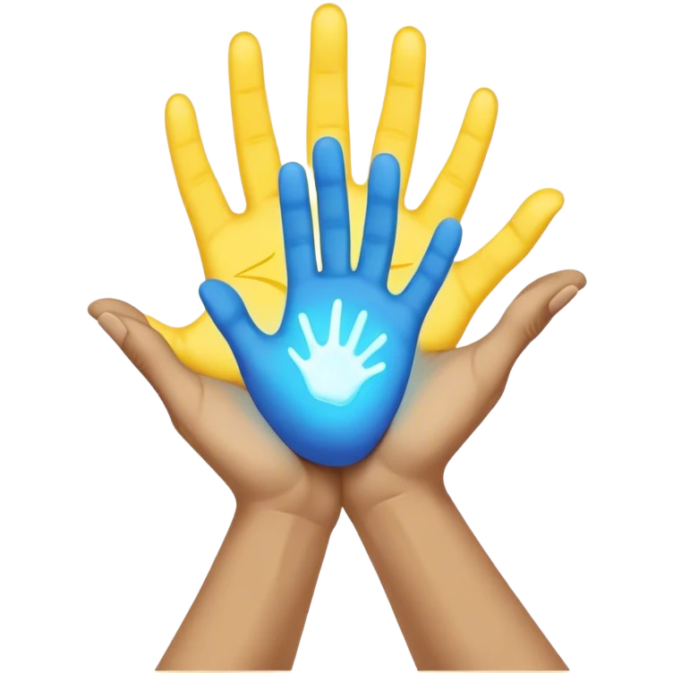 a normal hand being held by 2 hands, a glowing blue hand and a glowing yellow hand souls... hope and comfort from the past and futur emoji