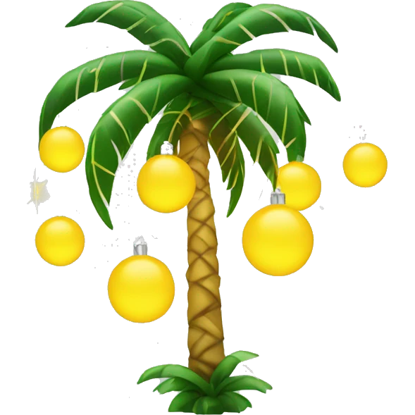 palm tree with yellow ball ornaments and white christmas lights  emoji