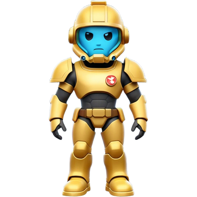 Clash of Clans aesthetic: Cinematic Playful Terran Marine Hero Emoji, rendered in a 3D vector-style similar to standard emojis with minimal shading and bold, simplified shapes. A compact, heroic isometric figure clad in futuristic power armor with signature energy accents, softly glowing with a cosmic battle charm. Simplified yet unmistakably iconic, highly detailed and consistent, glowing with a soft radiant shine and high gloss. Stylized with a touch of interstellar valor and a soft glowing outline, capturing the essence of an elite space warrior with a friendly, playful manner! emoji