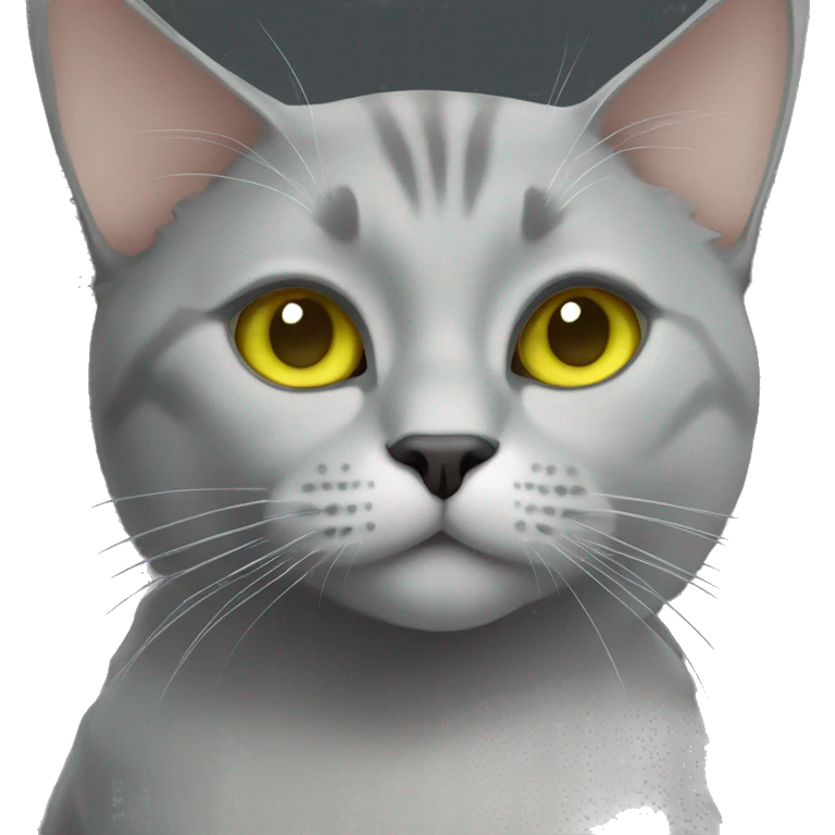 Grey cat, yellow/green eyes emoji