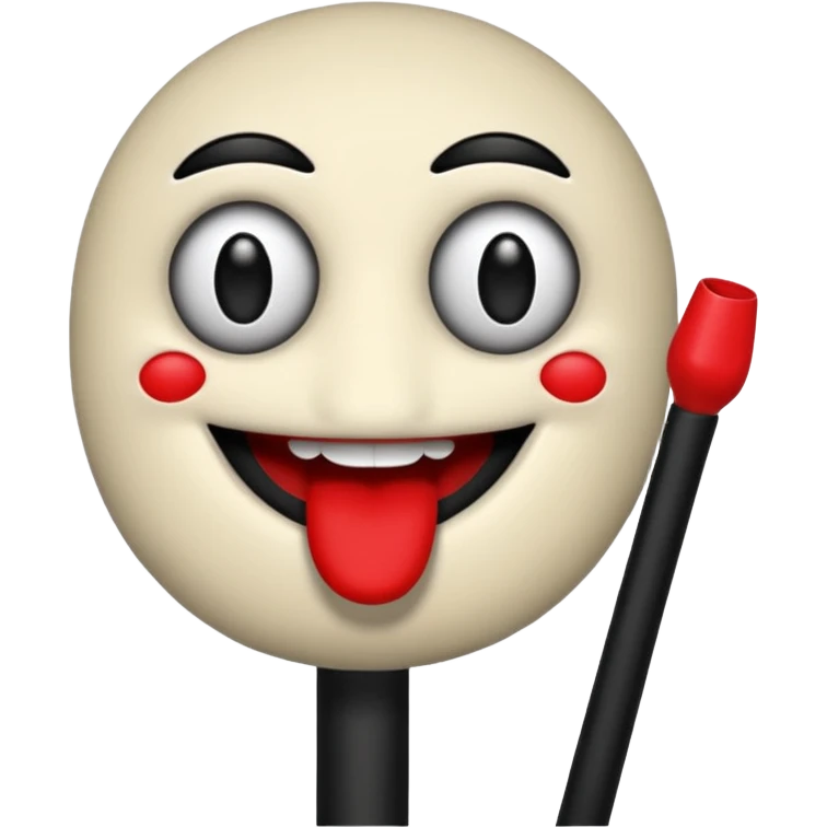 Sock puppet with black button eyes and lipstick emoji
