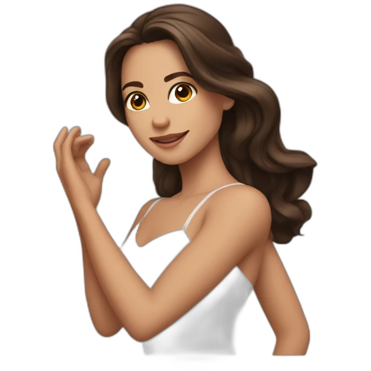 brunette with long hair, brown eyes, who dances ballroom dancing emoji