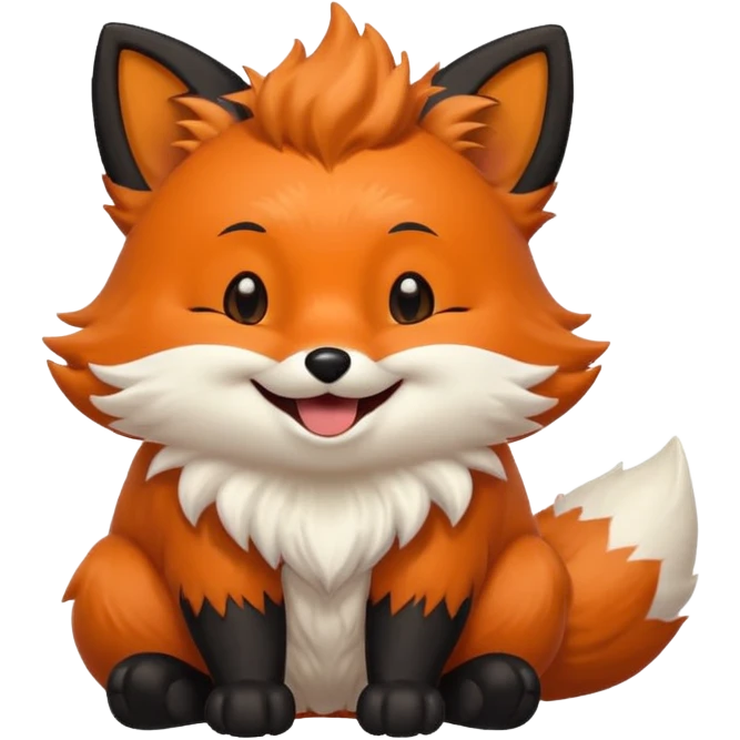 Floofy the Creampuff fox blackish away laughing, chubby. Black paws orange color emoji