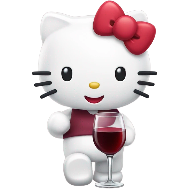 Hello Kitty drinking red wine emoji