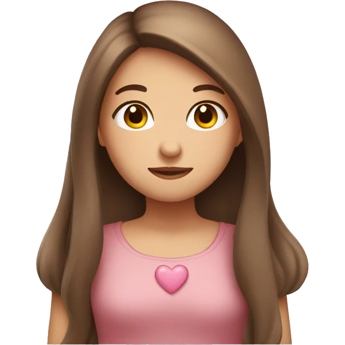 Girl with long brown hair with heartshape eyes and blushing emoji