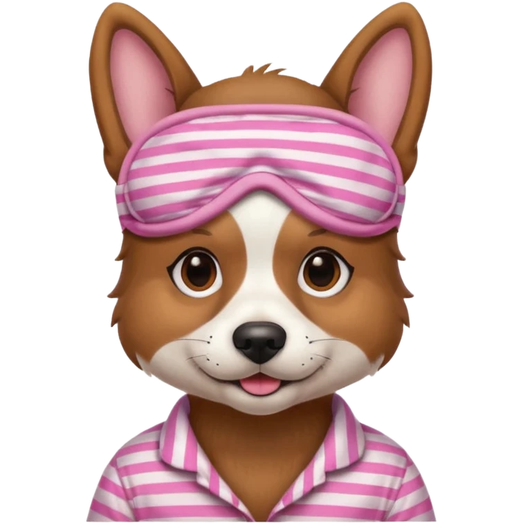 a dog with pink sleep mask and wearing shirt emoji