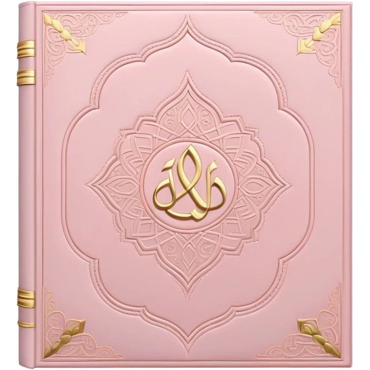 Baby pink Quran, Muslim holy book with gold accents, soft pastel pink emoji