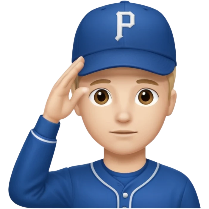 Baseball player, hand to head salute, hat with P, blue uniform emoji