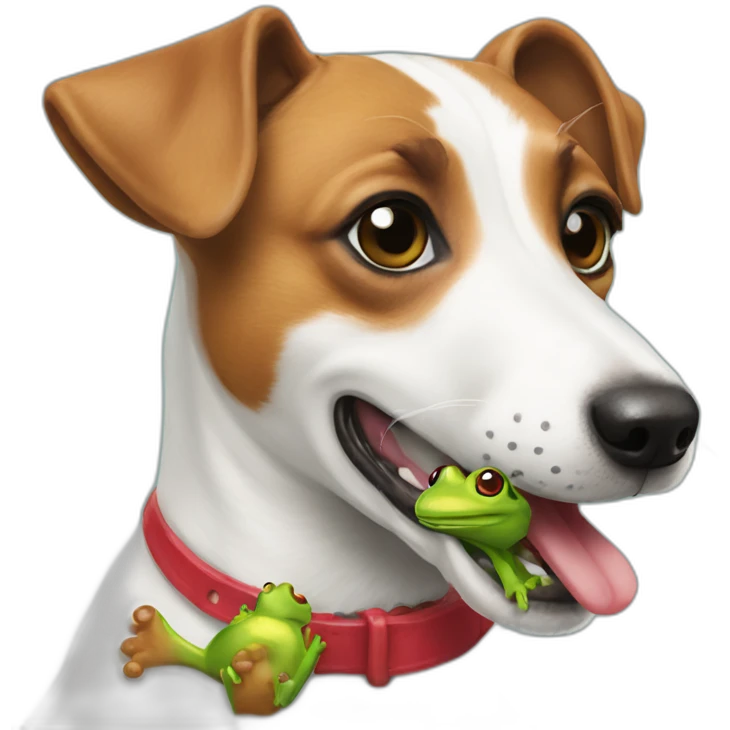 A large jack russel holding toy frog in mouth emoji