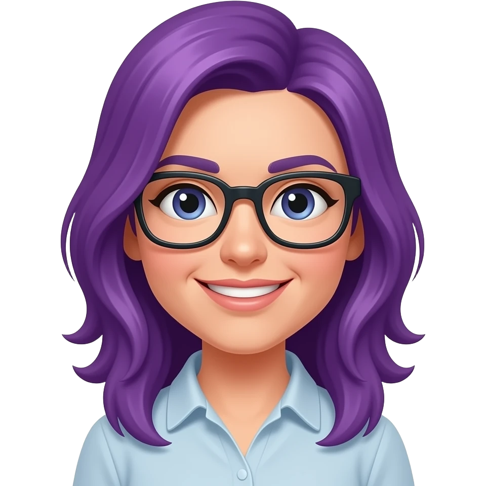 Mujer con lentes y pelo morado emoji