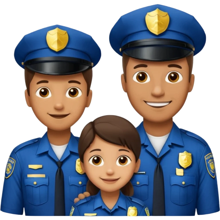 A proud dad who is proud of his children and is a police officer one of the kids is a 11 year old girl and a 9 year old boy and the girl is taller than the boy and the boy is short emoji
