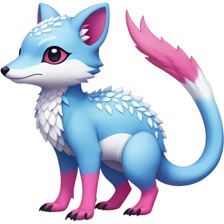 Rare realistic exotic adorable cold ice blue Snow White dark pink cute epic pretty beautiful handsome gorgeous aesthetic colorful vibrant Vernid-Trico-species-Fakemon-creature by LiLaiRa, 4 legs, 1 tail, random markings, (full body) emoji