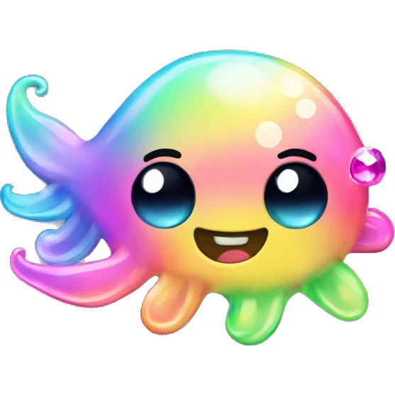 Kawaii pastel neon rainbow bedazzled sea creature emoji
