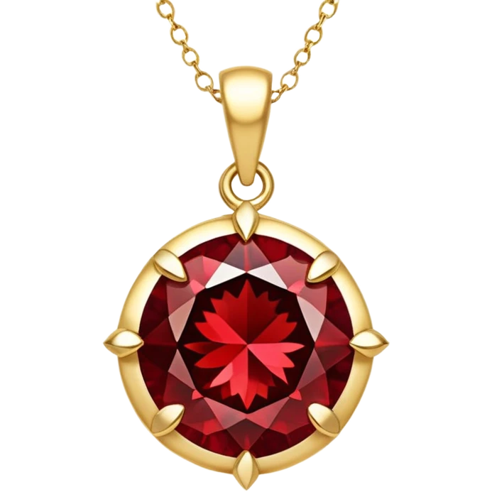 red garnet pendant like enchanted starlight, symbolizing passion and transformation, on a delicate gold chain emoji