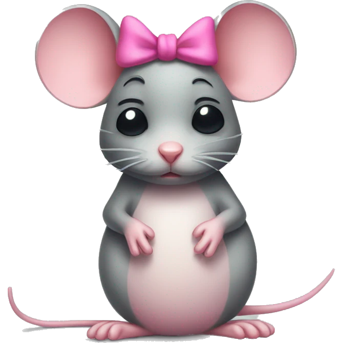 sad mouse with pink bow on head emoji