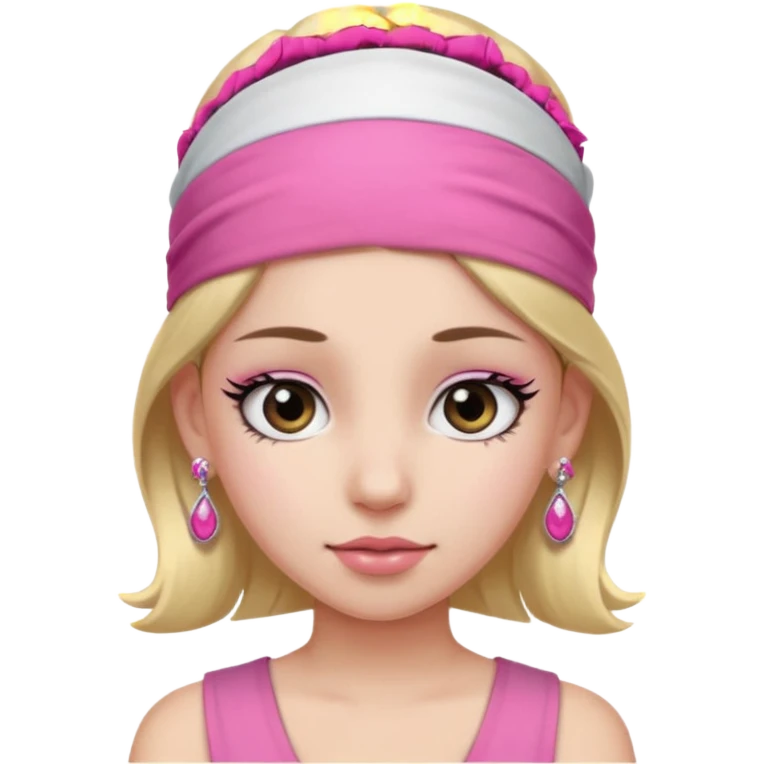 Fashion girl with pink headband and earrings, halff body emoji