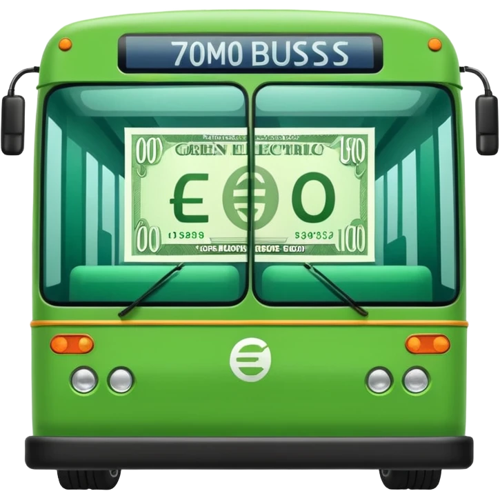 green electric bus with a large green euro bill, no text on the bus emoji