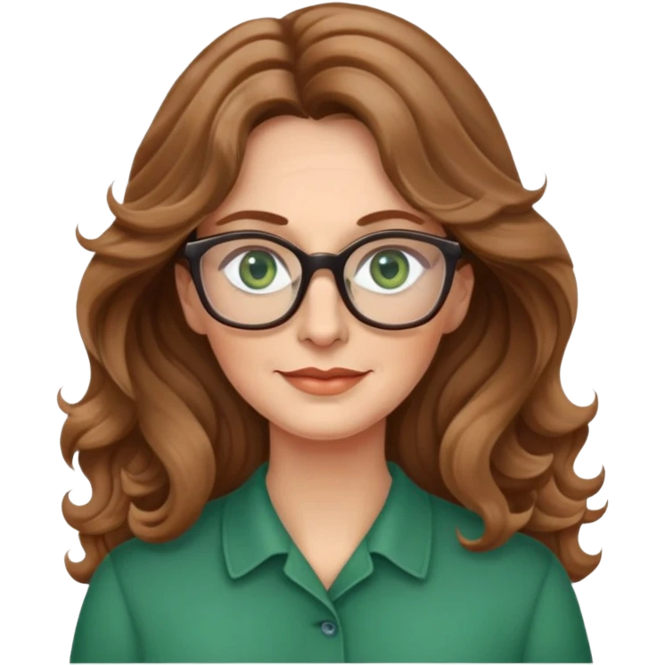 Light brown wavy hair woman long hair green eyes glasses 50 years old emoji