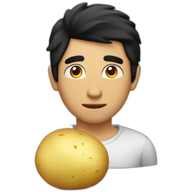 a man combined with a potato and black hair emoji