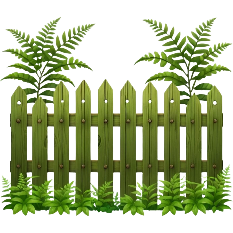 wooden fence and plants, ferns emoji