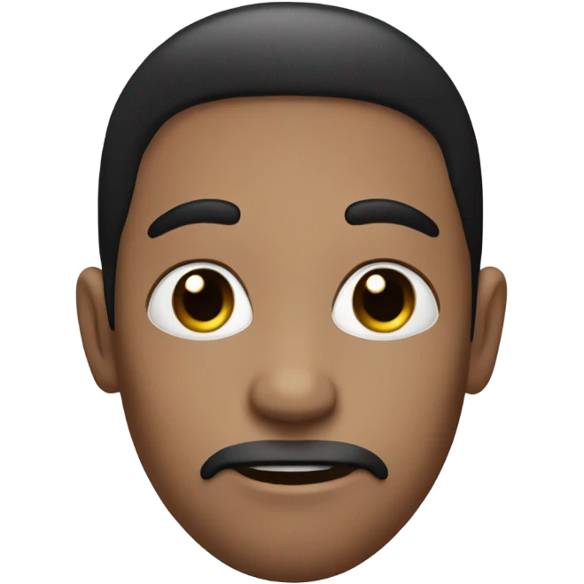 Emoji with black pony tail with white ends and black blush with a big nose and a eye and lips emoji