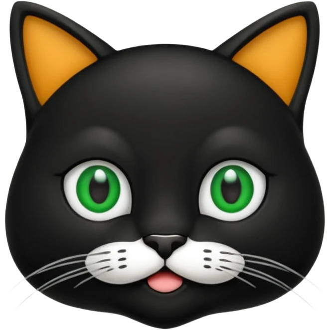 crie uma imagem de um gato preto com uma mancha branca no peito o gato tem olho verde  tudo no estilo de animação emoji