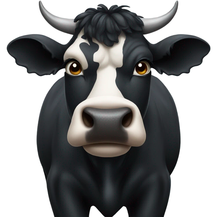 A black cow with a fierce face emoji