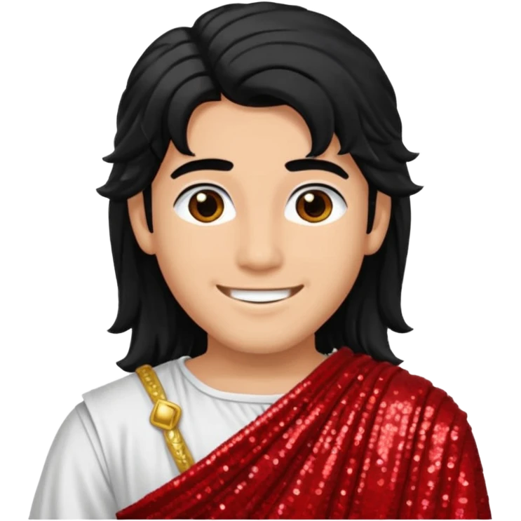 Adonis from Roman Deities with long black hair, red sequin toga emoji
