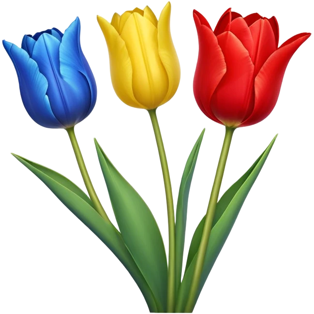 three tulips - one red tulip, one blue tulip, and one yellow tulip emoji