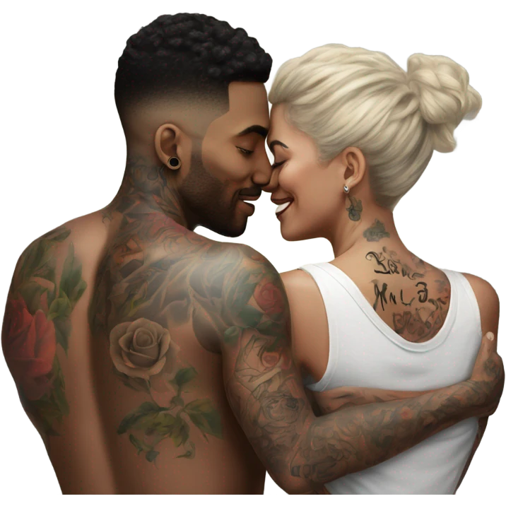 Loving intimate moment between lovers, photo Realistic Couple with tattoos  emoji